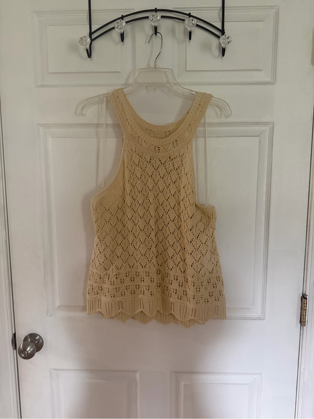 Openwork Crochet Tank Top in Cream - Sleeveless Women's Knit